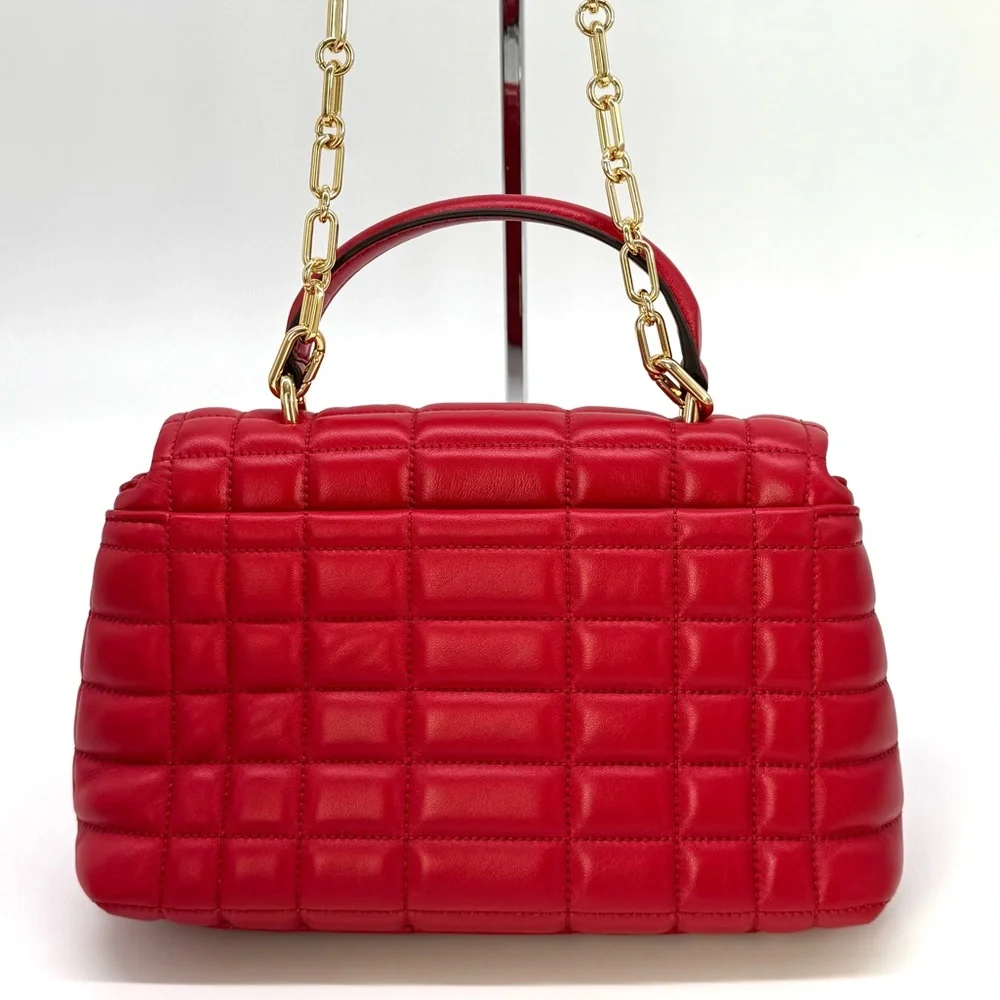 Michael Kors Tribeca Medium Quilted Leather Satchel Bag Crimson Red